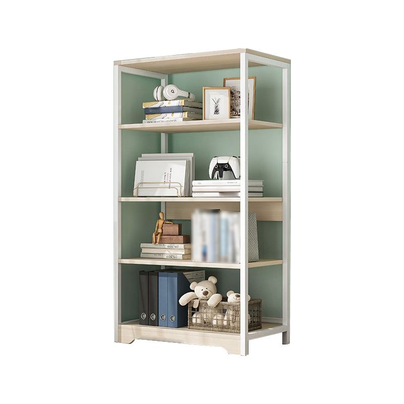 Industrial Open Etagere Bookshelf Steel Frame Manufactured Wood Shelf Bookshelf 23.6"L x 11.8"W x 47.6"H White-Wood Clearhalo 'Bookcases' 'furn' 'furn_bookcases' 'Furniture' 'furniture_bookcases' 'kitchen' 'kitchen_bookcases' 'Living Room Furniture' 'Office Furniture' 4718896