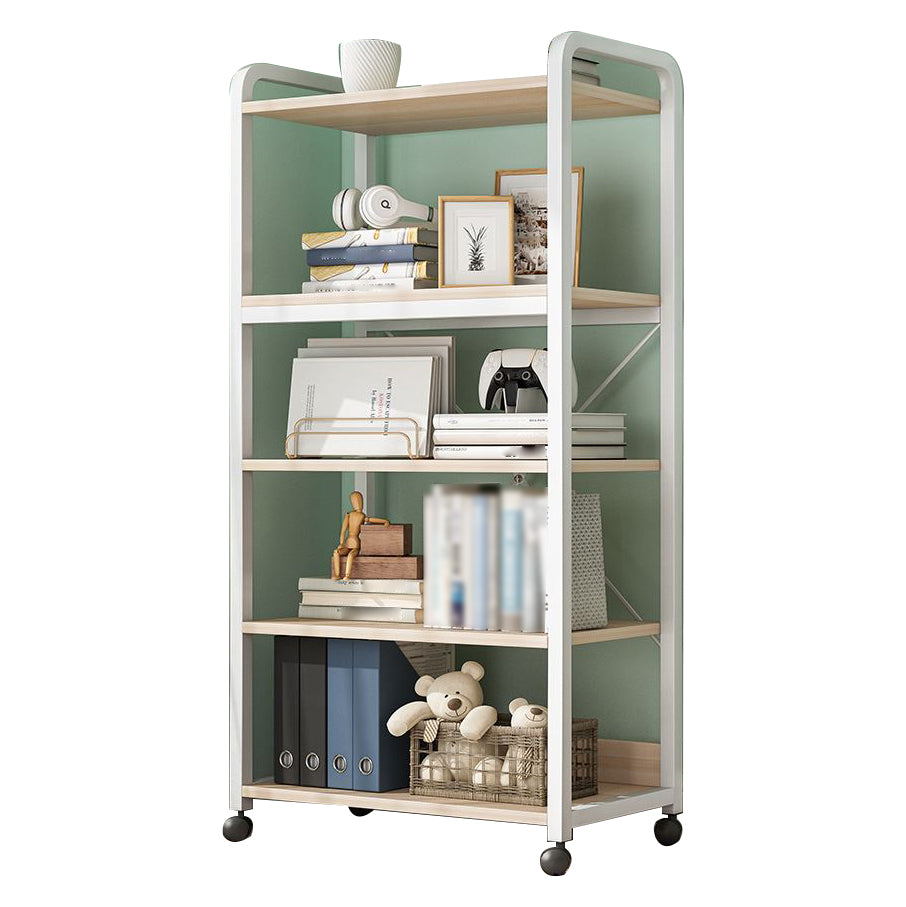 Industrial Open Etagere Bookshelf Steel Frame Manufactured Wood Shelf Bookshelf 23.6"L x 11.8"W x 55.5"H White-Wood Clearhalo 'Bookcases' 'furn' 'furn_bookcases' 'Furniture' 'furniture_bookcases' 'kitchen' 'kitchen_bookcases' 'Living Room Furniture' 'Office Furniture' 4718897