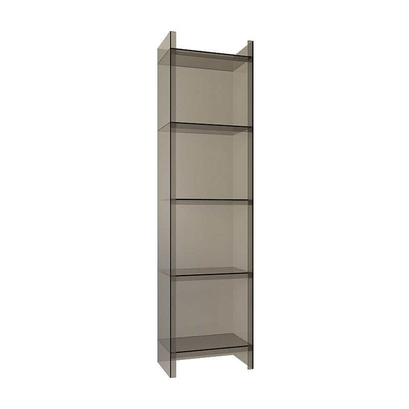 Glam Vertical Standard Bookshelf Acrylic Closed Back Bookshelf for Living Room 15.7"L x 9.8"W x 59.8"H Smoke Gray Clearhalo 'Bookcases' 'furn' 'furn_bookcases' 'Furniture' 'furniture_bookcases' 'kitchen' 'kitchen_bookcases' 'Living Room Furniture' 'Office Furniture' 4718974
