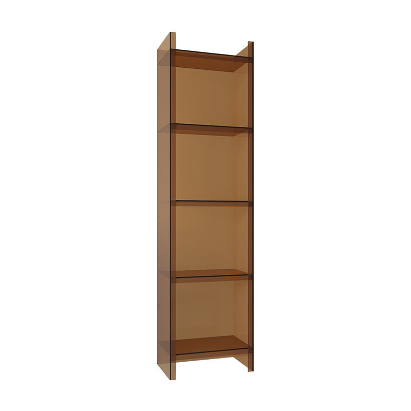 Glam Vertical Standard Bookshelf Acrylic Closed Back Bookshelf for Living Room 15.7"L x 9.8"W x 59.8"H Coffee Clearhalo 'Bookcases' 'furn' 'furn_bookcases' 'Furniture' 'furniture_bookcases' 'kitchen' 'kitchen_bookcases' 'Living Room Furniture' 'Office Furniture' 4718977