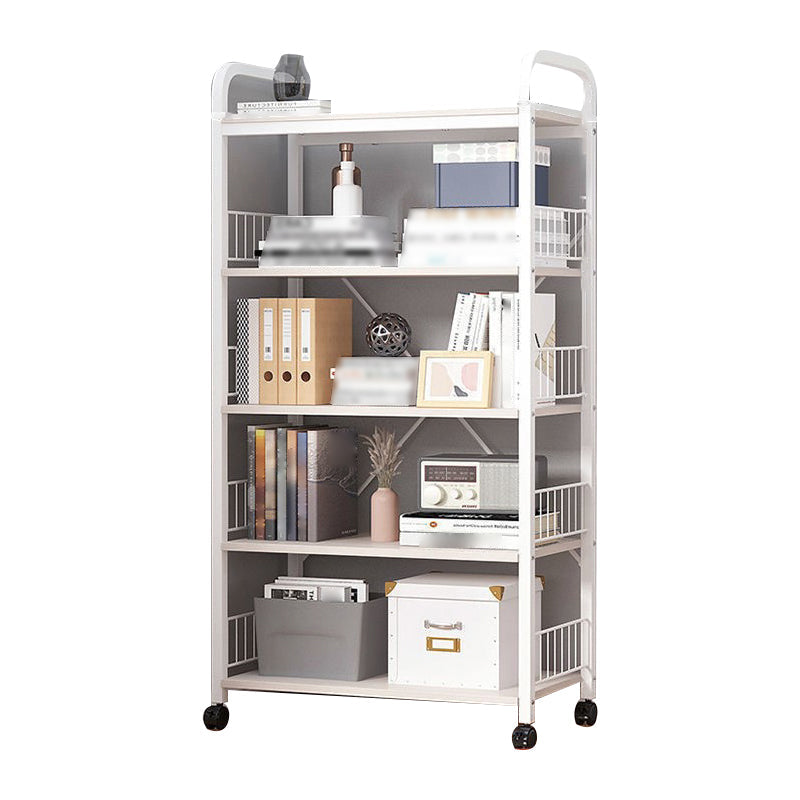 Industrial Vertical Open Bookshelf Metal Frame Manufactured Wood Shelf Bookshelf 23.6"L x 11.8"W x 55.5"H White Clearhalo 'Bookcases' 'furn' 'furn_bookcases' 'Furniture' 'furniture_bookcases' 'kitchen' 'kitchen_bookcases' 'Living Room Furniture' 'Office Furniture' 4719002