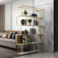 Glam Open Etagere Bookshelf Vertical Iron Bookshelf for Home 47.2"L x 11.8"W x 70.9"H Gold Clearhalo 'Bookcases' 'furn' 'furn_bookcases' 'Furniture' 'furniture_bookcases' 'kitchen' 'kitchen_bookcases' 'Living Room Furniture' 'Office Furniture' 4719027