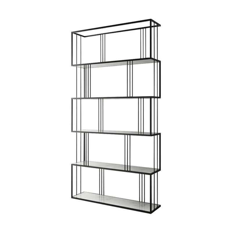 Glam Open Etagere Bookshelf Vertical Iron Bookshelf for Home 35.4"L x 11.8"W x 70.9"H Black Clearhalo 'Bookcases' 'furn' 'furn_bookcases' 'Furniture' 'furniture_bookcases' 'kitchen' 'kitchen_bookcases' 'Living Room Furniture' 'Office Furniture' 4719037