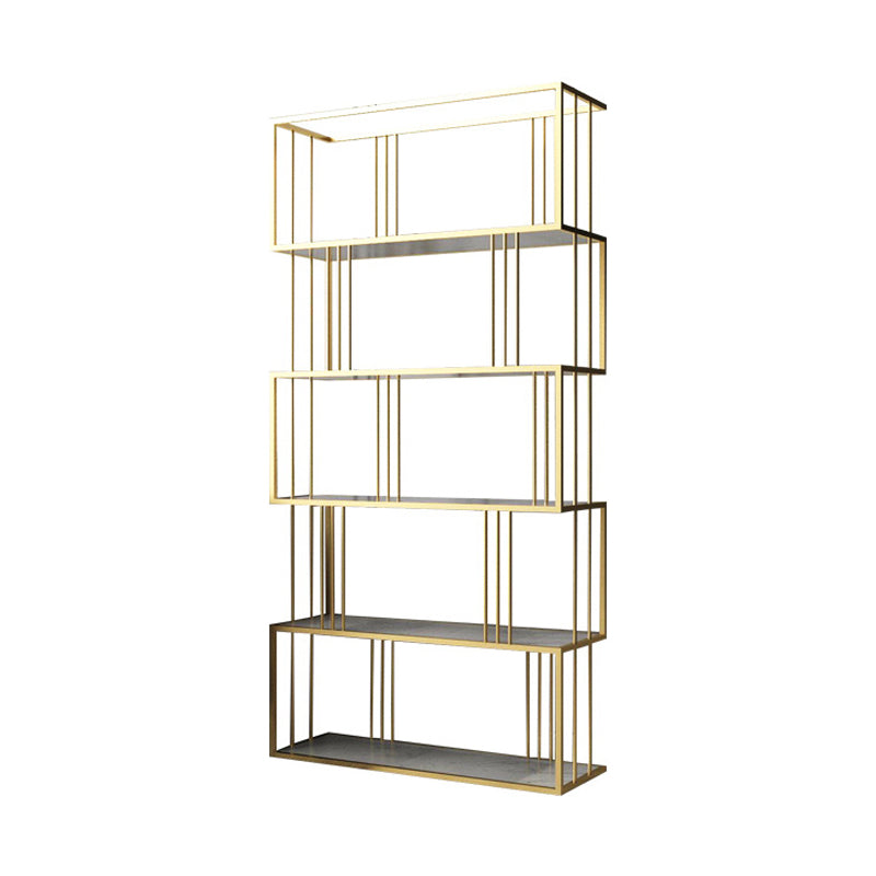 Glam Open Etagere Bookshelf Vertical Iron Bookshelf for Home 35.4"L x 11.8"W x 70.9"H Gold Clearhalo 'Bookcases' 'furn' 'furn_bookcases' 'Furniture' 'furniture_bookcases' 'kitchen' 'kitchen_bookcases' 'Living Room Furniture' 'Office Furniture' 4719047