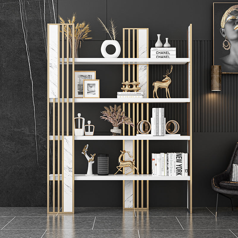 78.74"H Bookshelf Open Back Glam Style Bookcase for Study Room Home Office 39"L x 12"W x 79"H White-Gold Clearhalo 'Bookcases' 'furn' 'furn_bookcases' 'Furniture' 'furniture_bookcases' 'kitchen' 'kitchen_bookcases' 'Living Room Furniture' 'Office Furniture' 4719080
