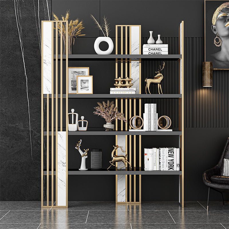 78.74"H Bookshelf Open Back Glam Style Bookcase for Study Room Home Office 47"L x 12"W x 79"H White-Gold Clearhalo 'Bookcases' 'furn' 'furn_bookcases' 'Furniture' 'furniture_bookcases' 'kitchen' 'kitchen_bookcases' 'Living Room Furniture' 'Office Furniture' 4719083