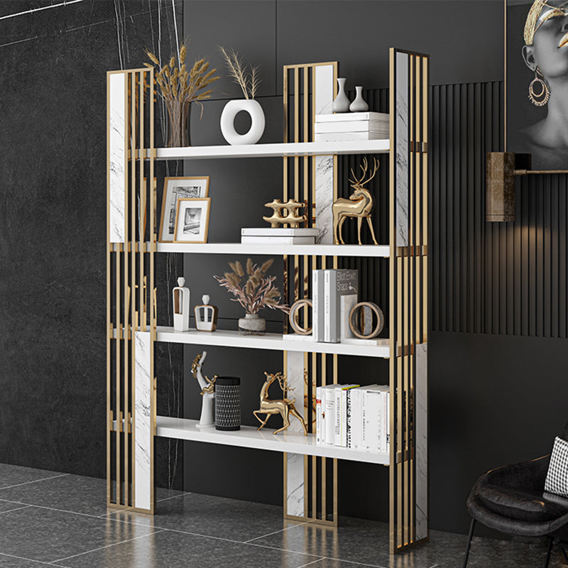 78.74"H Bookshelf Open Back Glam Style Bookcase for Study Room Home Office 59.1"L x 11.8"W x 78.7"H White-Gold Clearhalo 'Bookcases' 'furn' 'furn_bookcases' 'Furniture' 'furniture_bookcases' 'kitchen' 'kitchen_bookcases' 'Living Room Furniture' 'Office Furniture' 4719084