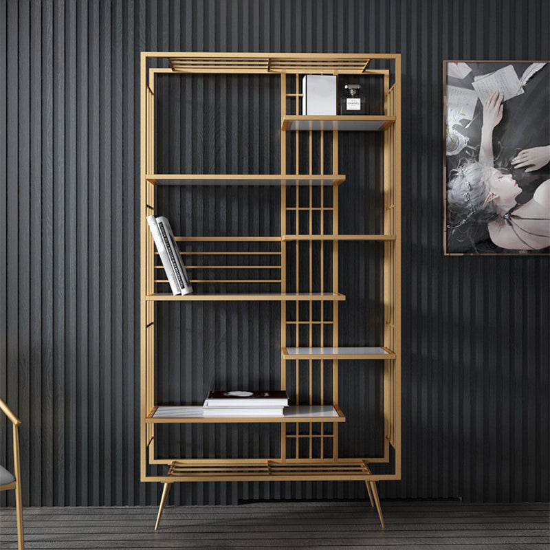 70.87"H Bookshelf Open Back Glam Style Bookcase for Home Office Study Room 39.4"L x 11.8"W x 70.9"H Gold Clearhalo 'Bookcases' 'furn' 'furn_bookcases' 'Furniture' 'furniture_bookcases' 'kitchen' 'kitchen_bookcases' 'Living Room Furniture' 'Office Furniture' 4719124