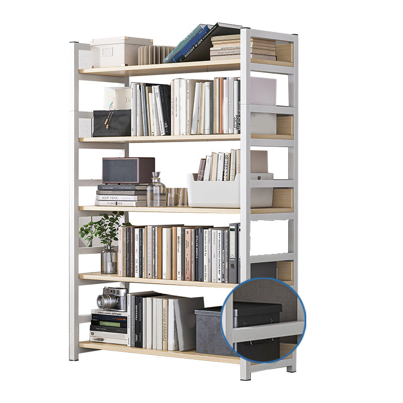 Industrial Vertical Etagere Bookshelf Steel Frame Manufactured Wood Shelf Bookshelf 31.5"L x 11.8"W x 56.3"H White-Wood Clearhalo 'Bookcases' 'furn' 'furn_bookcases' 'Furniture' 'furniture_bookcases' 'kitchen' 'kitchen_bookcases' 'Living Room Furniture' 'Office Furniture' 4719230