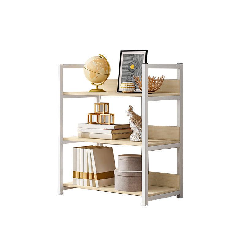 Industrial Vertical Etagere Bookshelf Steel Frame Manufactured Wood Shelf Bookshelf 23.6"L x 11.8"W x 30.7"H White-Wood Clearhalo 'Bookcases' 'furn' 'furn_bookcases' 'Furniture' 'furniture_bookcases' 'kitchen' 'kitchen_bookcases' 'Living Room Furniture' 'Office Furniture' 4719231