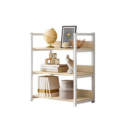 Industrial Vertical Etagere Bookshelf Steel Frame Manufactured Wood Shelf Bookshelf 23.6"L x 11.8"W x 30.7"H White-Wood Clearhalo 'Bookcases' 'furn' 'furn_bookcases' 'Furniture' 'furniture_bookcases' 'kitchen' 'kitchen_bookcases' 'Living Room Furniture' 'Office Furniture' 4719231