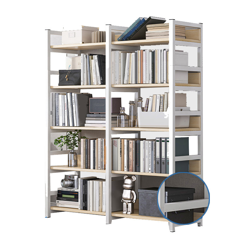 Industrial Vertical Etagere Bookshelf Steel Frame Manufactured Wood Shelf Bookshelf 39.4"L x 11.8"W x 56.3"H White-Wood Clearhalo 'Bookcases' 'furn' 'furn_bookcases' 'Furniture' 'furniture_bookcases' 'kitchen' 'kitchen_bookcases' 'Living Room Furniture' 'Office Furniture' 4719233