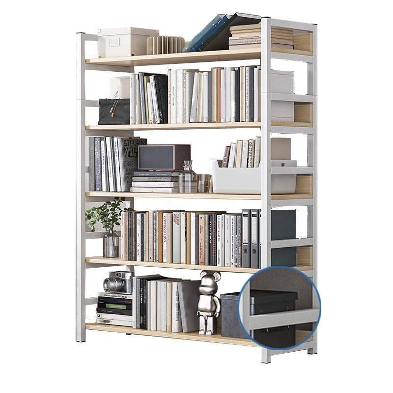 Industrial Vertical Etagere Bookshelf Steel Frame Manufactured Wood Shelf Bookshelf 23.6"L x 11.8"W x 56.3"H White-Wood Clearhalo 'Bookcases' 'furn' 'furn_bookcases' 'Furniture' 'furniture_bookcases' 'kitchen' 'kitchen_bookcases' 'Living Room Furniture' 'Office Furniture' 4719235