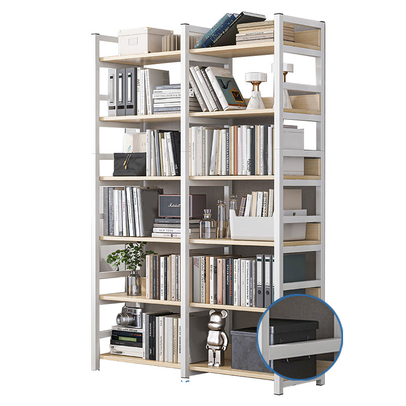 Industrial Vertical Etagere Bookshelf Steel Frame Manufactured Wood Shelf Bookshelf 39.4"L x 11.8"W x 68.5"H White-Wood Clearhalo 'Bookcases' 'furn' 'furn_bookcases' 'Furniture' 'furniture_bookcases' 'kitchen' 'kitchen_bookcases' 'Living Room Furniture' 'Office Furniture' 4719236