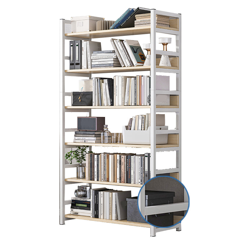 Industrial Vertical Etagere Bookshelf Steel Frame Manufactured Wood Shelf Bookshelf 23.6"L x 11.8"W x 68.5"H White-Wood Clearhalo 'Bookcases' 'furn' 'furn_bookcases' 'Furniture' 'furniture_bookcases' 'kitchen' 'kitchen_bookcases' 'Living Room Furniture' 'Office Furniture' 4719240