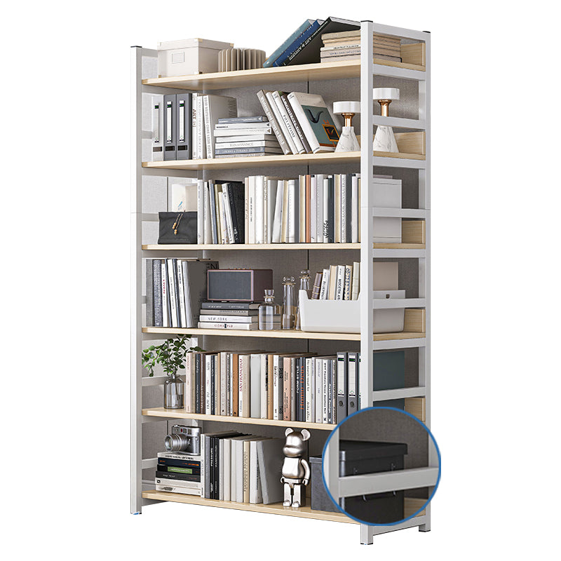 Industrial Vertical Etagere Bookshelf Steel Frame Manufactured Wood Shelf Bookshelf 31.5"L x 11.8"W x 68.5"H White-Wood Clearhalo 'Bookcases' 'furn' 'furn_bookcases' 'Furniture' 'furniture_bookcases' 'kitchen' 'kitchen_bookcases' 'Living Room Furniture' 'Office Furniture' 4719241