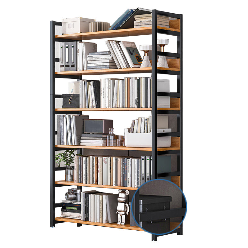 Industrial Vertical Etagere Bookshelf Steel Frame Manufactured Wood Shelf Bookshelf 23.6"L x 11.8"W x 68.5"H Black-Wood Clearhalo 'Bookcases' 'furn' 'furn_bookcases' 'Furniture' 'furniture_bookcases' 'kitchen' 'kitchen_bookcases' 'Living Room Furniture' 'Office Furniture' 4719248