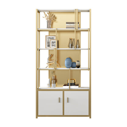 12"W 79"H Bookshelf Glam Style Open Back Bookcase for Study Room Home Office White-Gold Clearhalo 'Bookcases' 'furn' 'furn_bookcases' 'Furniture' 'furniture_bookcases' 'kitchen' 'kitchen_bookcases' 'Living Room Furniture' 'Office Furniture' 4719364