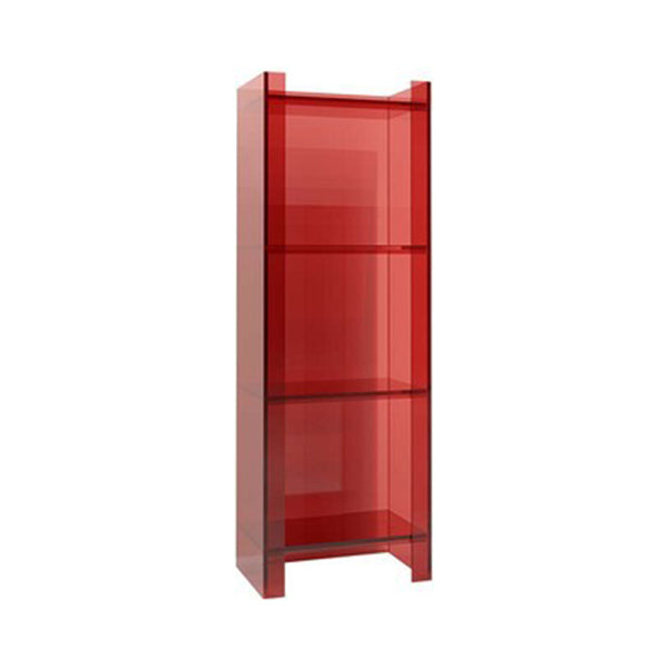 Glam Acrylic Standard Bookshelf Closed Back Vertical Bookshelf for Living Room 15.7"L x 9.8"W x 46.5"H Burgundy Clearhalo 'Bookcases' 'furn' 'furn_bookcases' 'Furniture' 'furniture_bookcases' 'kitchen' 'kitchen_bookcases' 'Living Room Furniture' 'Office Furniture' 4719421