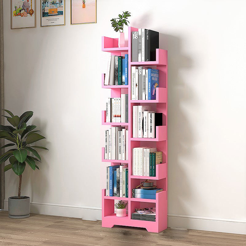 Scandinavian Manufactured Wood Geometric Bookshelf Vertical Open Bookshelf Pink 16.1"L x 6.7"W x 56.7"H Clearhalo 'Bookcases' 'Furniture' 'furniture_bookcases' 'kitchen' 'kitchen_bookcases' 'Living Room Furniture' 'Office Furniture' 4719523