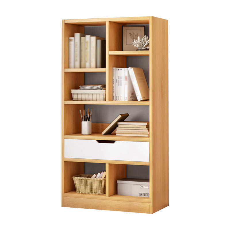 Vertical Manufactured Wood Scandinavian Etagere Bookshelf with Drawer 19.7"L x 7.9"W x 50.8"H White-Wood Clearhalo 'Bookcases' 'furn' 'furn_bookcases' 'Furniture' 'furniture_bookcases' 'kitchen' 'kitchen_bookcases' 'Living Room Furniture' 'Office Furniture' 4719580