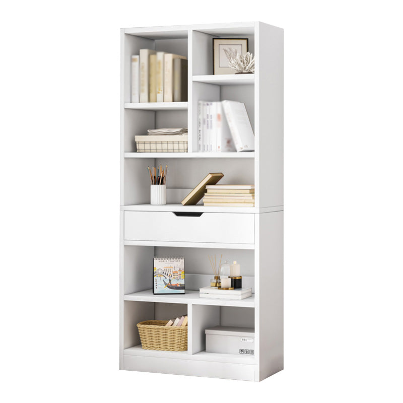Vertical Manufactured Wood Scandinavian Etagere Bookshelf with Drawer 19.7"L x 7.9"W x 61"H White Clearhalo 'Bookcases' 'furn' 'furn_bookcases' 'Furniture' 'furniture_bookcases' 'kitchen' 'kitchen_bookcases' 'Living Room Furniture' 'Office Furniture' 4719581