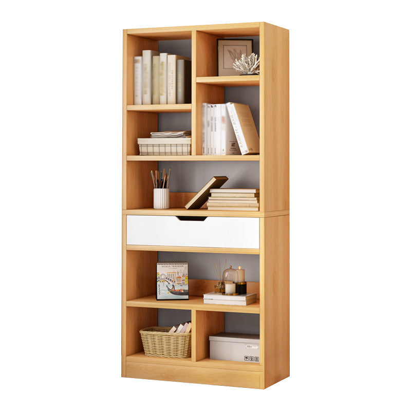 Vertical Manufactured Wood Scandinavian Etagere Bookshelf with Drawer 19.7"L x 7.9"W x 61"H White-Wood Clearhalo 'Bookcases' 'furn' 'furn_bookcases' 'Furniture' 'furniture_bookcases' 'kitchen' 'kitchen_bookcases' 'Living Room Furniture' 'Office Furniture' 4719583
