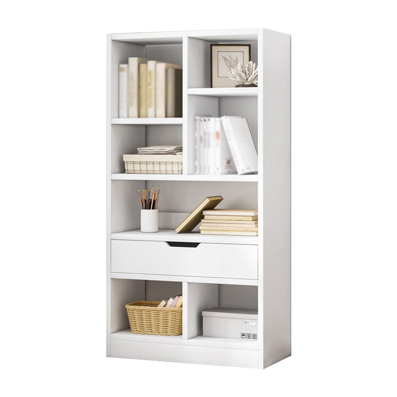 Vertical Manufactured Wood Scandinavian Etagere Bookshelf with Drawer 19.7"L x 7.9"W x 50.8"H White Clearhalo 'Bookcases' 'furn' 'furn_bookcases' 'Furniture' 'furniture_bookcases' 'kitchen' 'kitchen_bookcases' 'Living Room Furniture' 'Office Furniture' 4719587