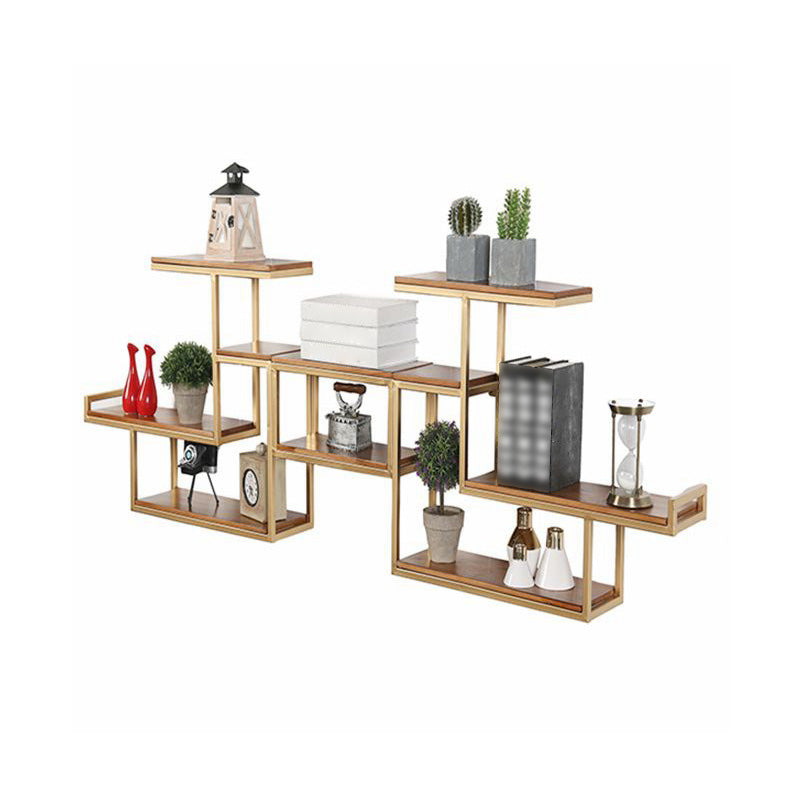 Wall Mounted Bookshelf Solid Wood Industrial Style Bookcase for Home Office Gold Clearhalo 'Bookcases' 'Furniture' 'furniture_bookcases' 'kitchen' 'kitchen_bookcases' 'Living Room Furniture' 'Office Furniture' 4719602