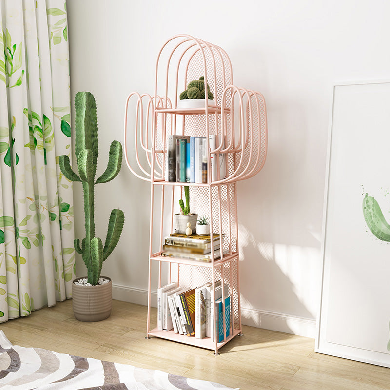 Scandinavian Iron Geometric Bookshelf Vertical Bookshelf,16.5"L x 11.8"W x 59"H Pink Clearhalo 'Bookcases' 'furn' 'furn_bookcases' 'Furniture' 'furniture_bookcases' 'kitchen' 'kitchen_bookcases' 'Living Room Furniture' 'Office Furniture' 4719618