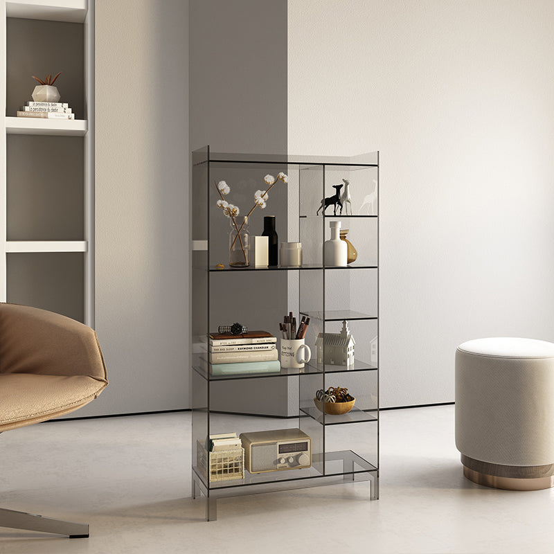 Scandinavian Acrylic Standard Bookshelf Closed Back Bookshelf,23.6"L x 9.84"W x 47.2"H Smoke Gray Clearhalo 'Bookcases' 'furn' 'furn_bookcases' 'Furniture' 'furniture_bookcases' 'kitchen' 'kitchen_bookcases' 'Living Room Furniture' 'Office Furniture' 4719679