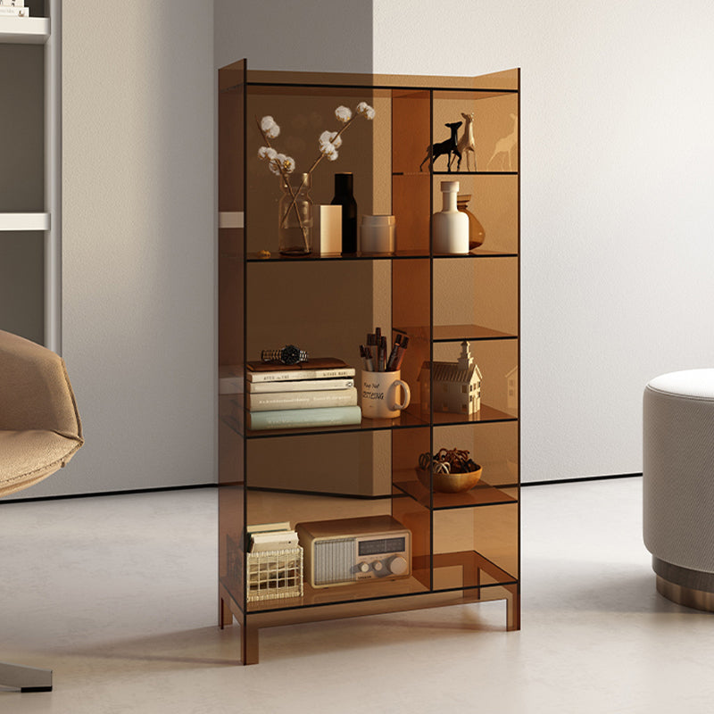 Scandinavian Acrylic Standard Bookshelf Closed Back Bookshelf,23.6"L x 9.84"W x 47.2"H Coffee Clearhalo 'Bookcases' 'furn' 'furn_bookcases' 'Furniture' 'furniture_bookcases' 'kitchen' 'kitchen_bookcases' 'Living Room Furniture' 'Office Furniture' 4719693