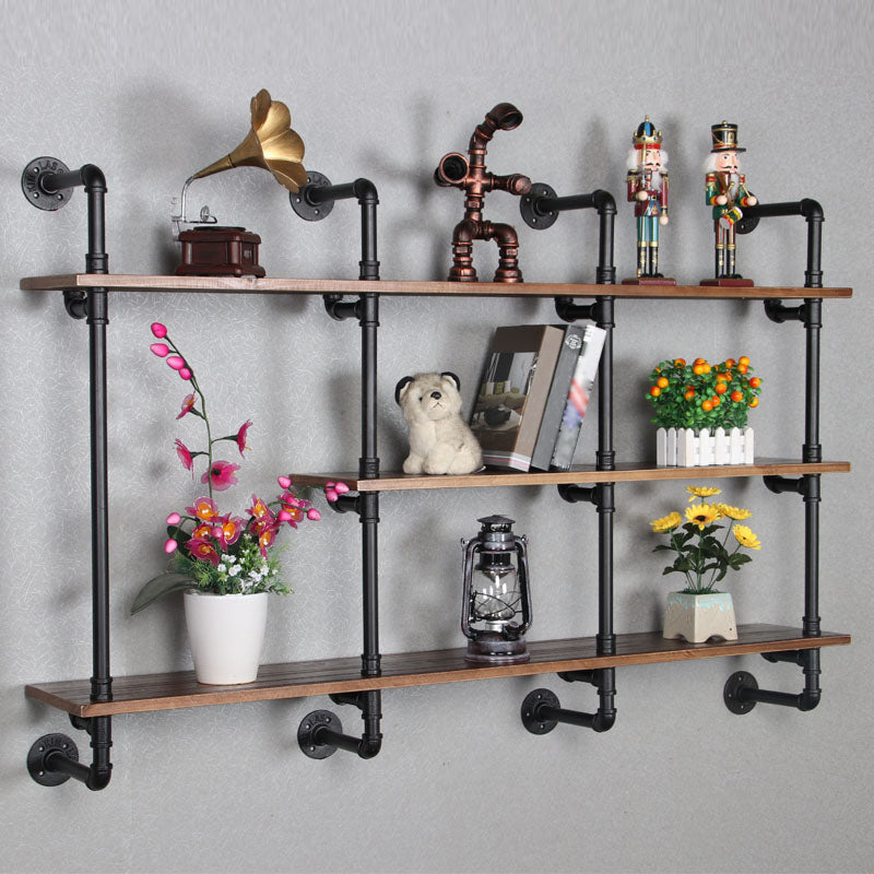 Industrial Wall Mounted Bookshelf with Black Iron Frame Pine Wood Shelf Clearhalo 'Bookcases' 'furn' 'furn_bookcases' 'Furniture' 'furniture_bookcases' 'kitchen' 'kitchen_bookcases' 'Living Room Furniture' 'Office Furniture' 4719795