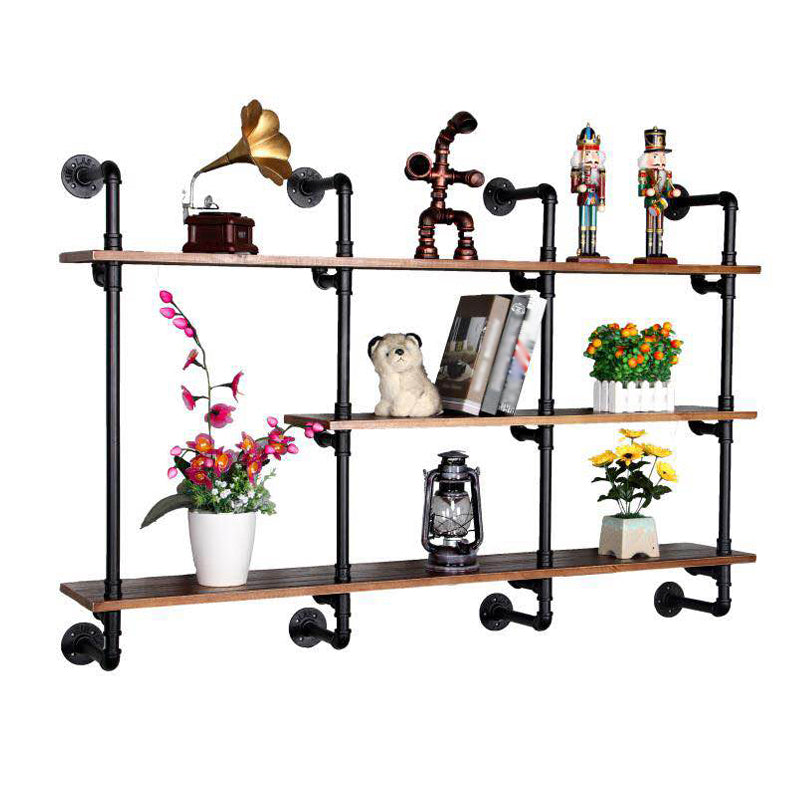 Industrial Wall Mounted Bookshelf with Black Iron Frame Pine Wood Shelf Clearhalo 'Bookcases' 'furn' 'furn_bookcases' 'Furniture' 'furniture_bookcases' 'kitchen' 'kitchen_bookcases' 'Living Room Furniture' 'Office Furniture' 4719797