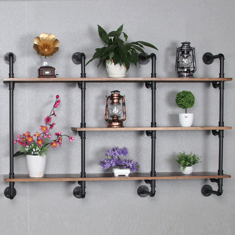 Industrial Wall Mounted Bookshelf with Black Iron Frame Pine Wood Shelf Clearhalo 'Bookcases' 'furn' 'furn_bookcases' 'Furniture' 'furniture_bookcases' 'kitchen' 'kitchen_bookcases' 'Living Room Furniture' 'Office Furniture' 4719799