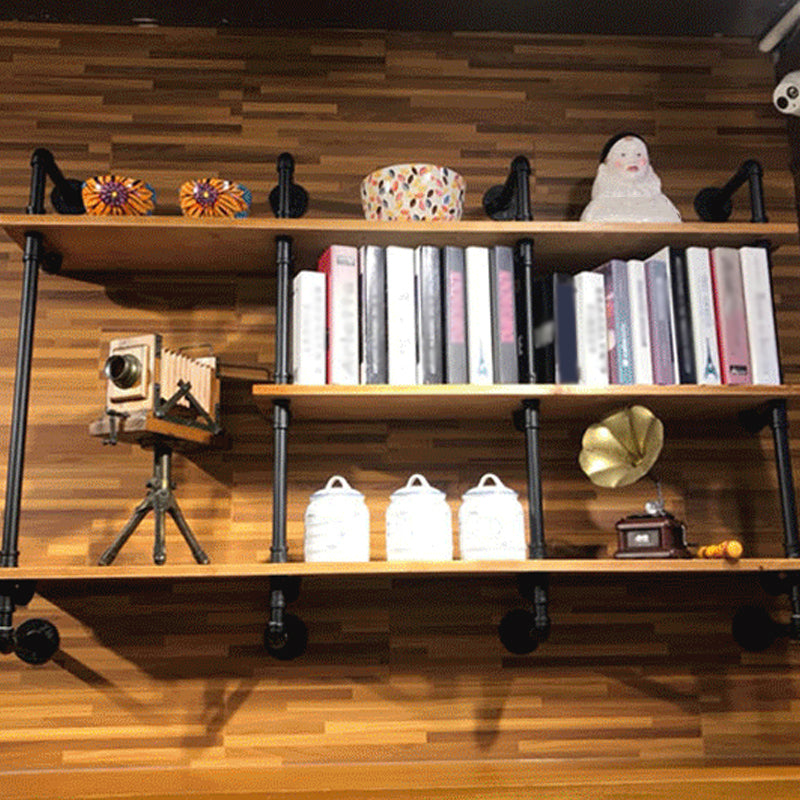 Industrial Wall Mounted Bookshelf with Black Iron Frame Pine Wood Shelf Clearhalo 'Bookcases' 'furn' 'furn_bookcases' 'Furniture' 'furniture_bookcases' 'kitchen' 'kitchen_bookcases' 'Living Room Furniture' 'Office Furniture' 4719806