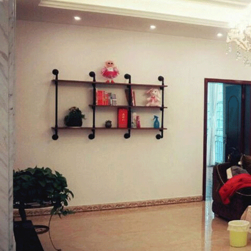 Industrial Wall Mounted Bookshelf with Black Iron Frame Pine Wood Shelf Clearhalo 'Bookcases' 'furn' 'furn_bookcases' 'Furniture' 'furniture_bookcases' 'kitchen' 'kitchen_bookcases' 'Living Room Furniture' 'Office Furniture' 4719807