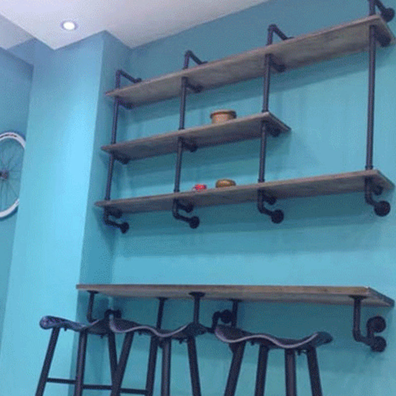 Industrial Wall Mounted Bookshelf with Black Iron Frame Pine Wood Shelf Clearhalo 'Bookcases' 'furn' 'furn_bookcases' 'Furniture' 'furniture_bookcases' 'kitchen' 'kitchen_bookcases' 'Living Room Furniture' 'Office Furniture' 4719808