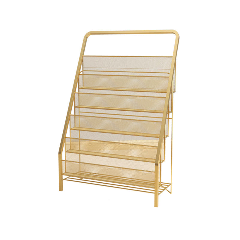 Industrial Ladder Bookshelf Iron Closed Back Bookshelf for Home 22.4"L x 13"W x 34.3"H Gold Clearhalo 'Bookcases' 'furn' 'furn_bookcases' 'Furniture' 'furniture_bookcases' 'kitchen' 'kitchen_bookcases' 'Living Room Furniture' 'Office Furniture' 4726202
