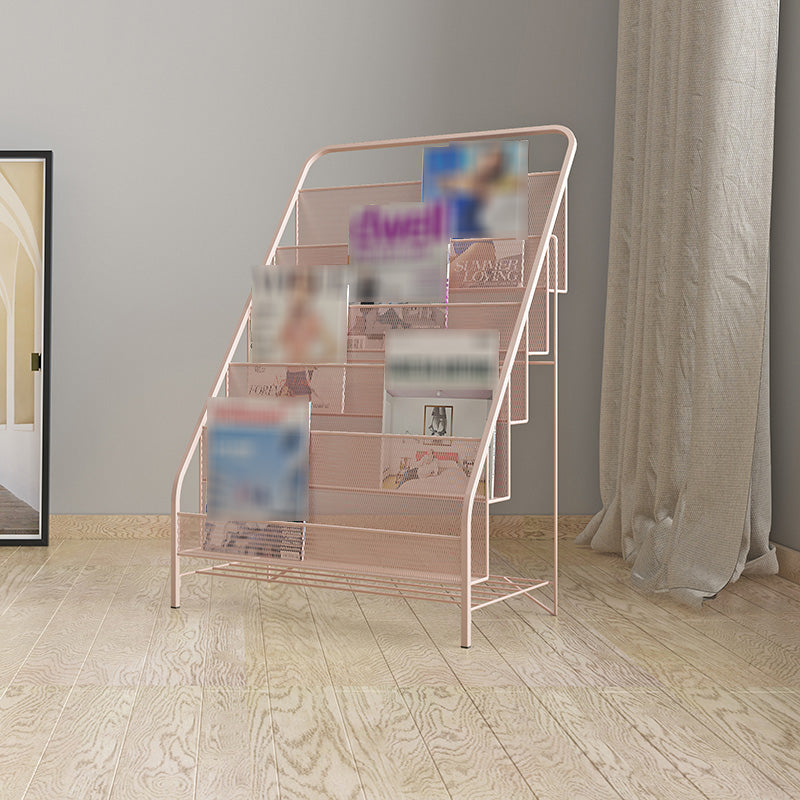 Iron Scandinavian Ladder Bookshelf Vertical Closed Back Bookshelf for Home 22.4"L x 13"W x 34.3"H Pink Clearhalo 'Bookcases' 'furn' 'furn_bookcases' 'Furniture' 'furniture_bookcases' 'kitchen' 'kitchen_bookcases' 'Living Room Furniture' 'Office Furniture' 4726221