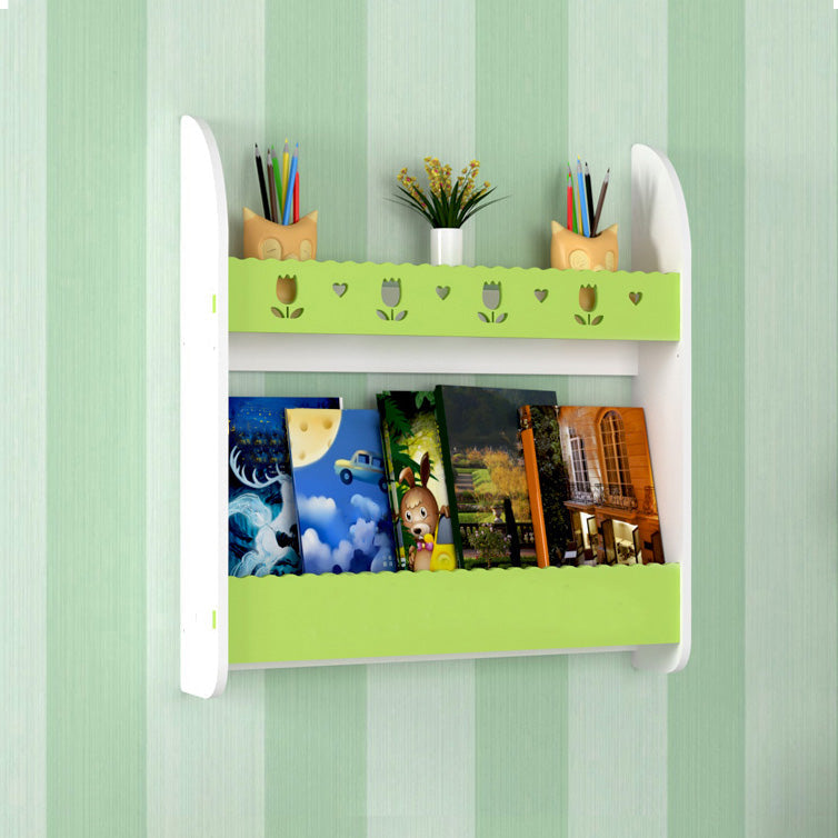 2-Shelf Floating Bookcase Contemporary Style Wood Wall Mounted Book Shelf 23.6"L x 4.3"W x 24.4"H White-Green Clearhalo 'Bookcases' 'furn' 'furn_bookcases' 'Furniture' 'furniture_bookcases' 'kitchen' 'kitchen_bookcases' 'Living Room Furniture' 'Office Furniture' 4726921