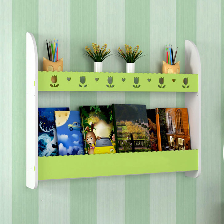2-Shelf Floating Bookcase Contemporary Style Wood Wall Mounted Book Shelf 31.5"L x 4.3"W x 24.4"H White-Green Clearhalo 'Bookcases' 'furn' 'furn_bookcases' 'Furniture' 'furniture_bookcases' 'kitchen' 'kitchen_bookcases' 'Living Room Furniture' 'Office Furniture' 4726922