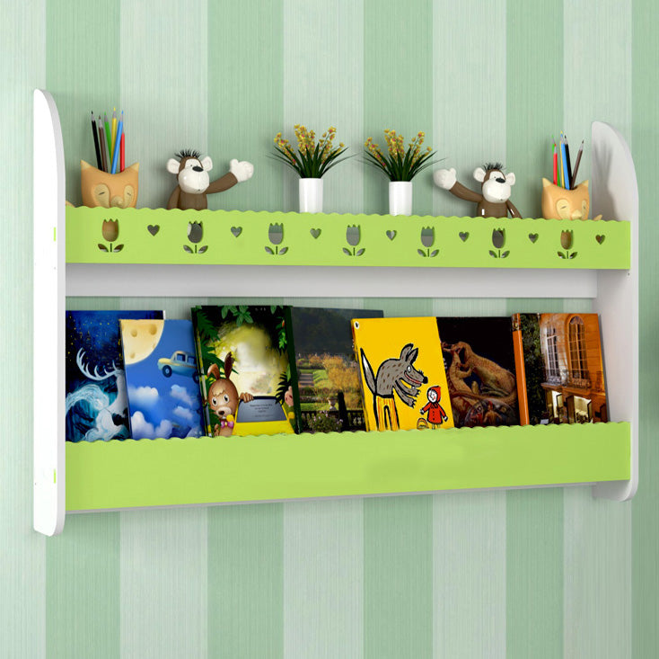 2-Shelf Floating Bookcase Contemporary Style Wood Wall Mounted Book Shelf 39.4"L x 4.3"W x 24.4"H White-Green Clearhalo 'Bookcases' 'furn' 'furn_bookcases' 'Furniture' 'furniture_bookcases' 'kitchen' 'kitchen_bookcases' 'Living Room Furniture' 'Office Furniture' 4726925