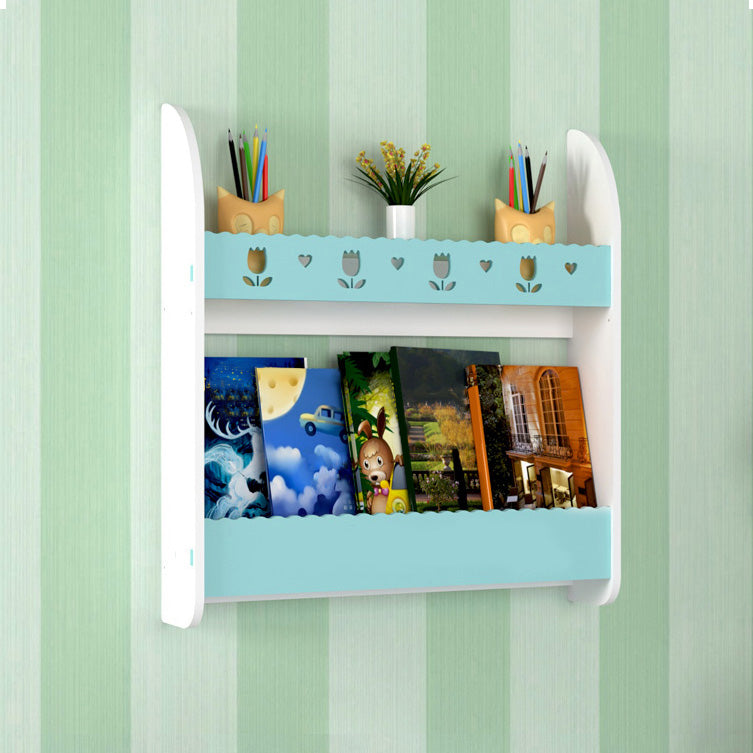 2-Shelf Floating Bookcase Contemporary Style Wood Wall Mounted Book Shelf 23.6"L x 4.3"W x 24.4"H White-Blue Clearhalo 'Bookcases' 'furn' 'furn_bookcases' 'Furniture' 'furniture_bookcases' 'kitchen' 'kitchen_bookcases' 'Living Room Furniture' 'Office Furniture' 4726926