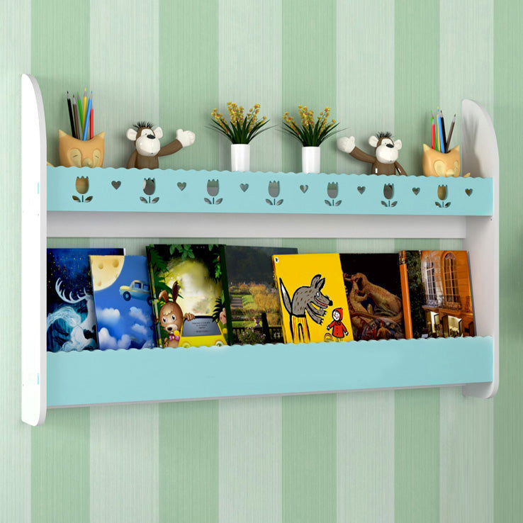 2-Shelf Floating Bookcase Contemporary Style Wood Wall Mounted Book Shelf 39.4"L x 4.3"W x 24.4"H White-Blue Clearhalo 'Bookcases' 'furn' 'furn_bookcases' 'Furniture' 'furniture_bookcases' 'kitchen' 'kitchen_bookcases' 'Living Room Furniture' 'Office Furniture' 4726930
