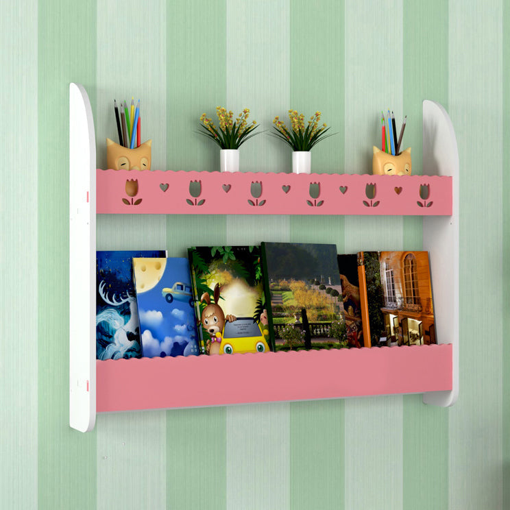 2-Shelf Floating Bookcase Contemporary Style Wood Wall Mounted Book Shelf 31.5"L x 4.3"W x 24.4"H White-Pink Clearhalo 'Bookcases' 'furn' 'furn_bookcases' 'Furniture' 'furniture_bookcases' 'kitchen' 'kitchen_bookcases' 'Living Room Furniture' 'Office Furniture' 4726934