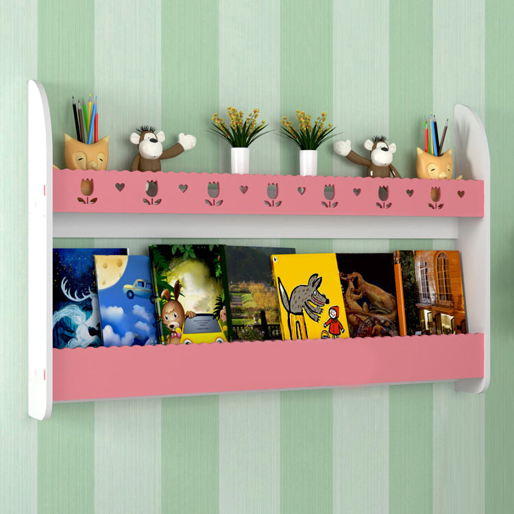 2-Shelf Floating Bookcase Contemporary Style Wood Wall Mounted Book Shelf 39.4"L x 4.3"W x 24.4"H White-Pink Clearhalo 'Bookcases' 'furn' 'furn_bookcases' 'Furniture' 'furniture_bookcases' 'kitchen' 'kitchen_bookcases' 'Living Room Furniture' 'Office Furniture' 4726935