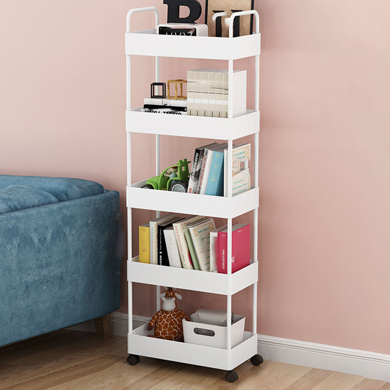 Contemporary Style Bookshelf with Casters Wheel Book Shelf for Home Office Study Room 15.7"L x 8.7"W x 45.7"H White Clearhalo 'Bookcases' 'furn' 'furn_bookcases' 'Furniture' 'furniture_bookcases' 'kitchen' 'kitchen_bookcases' 'Living Room Furniture' 'Office Furniture' 4727026