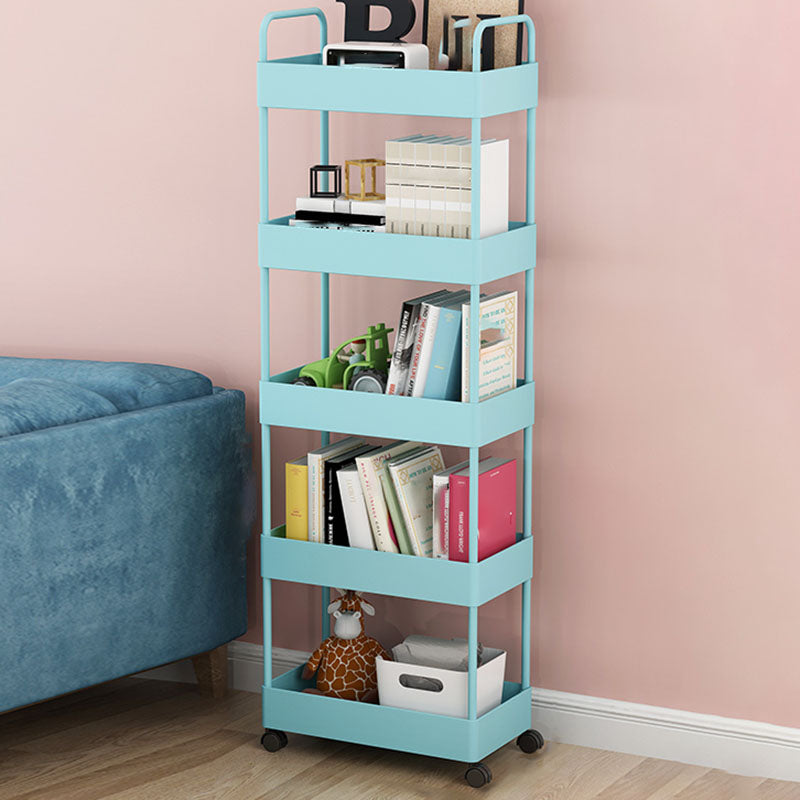 Contemporary Style Bookshelf with Casters Wheel Book Shelf for Home Office Study Room 15.7"L x 10.6"W x 45.7"H Blue Clearhalo 'Bookcases' 'furn' 'furn_bookcases' 'Furniture' 'furniture_bookcases' 'kitchen' 'kitchen_bookcases' 'Living Room Furniture' 'Office Furniture' 4727040