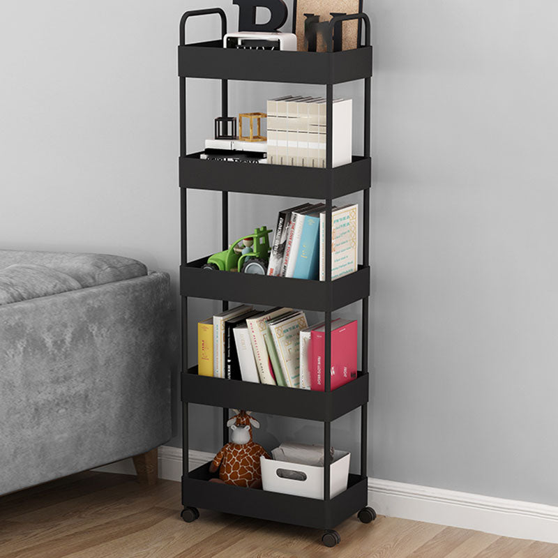 Contemporary Style Bookshelf with Casters Wheel Book Shelf for Home Office Study Room 15.7"L x 10.6"W x 45.7"H Black Clearhalo 'Bookcases' 'furn' 'furn_bookcases' 'Furniture' 'furniture_bookcases' 'kitchen' 'kitchen_bookcases' 'Living Room Furniture' 'Office Furniture' 4727049